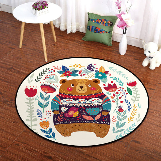 Rynx | Colorful Animal Painting Print Rug Multi-Colored Cartoon Rug Synthetic Washable Non-Slip Stain-Resistant Rug for Nursery