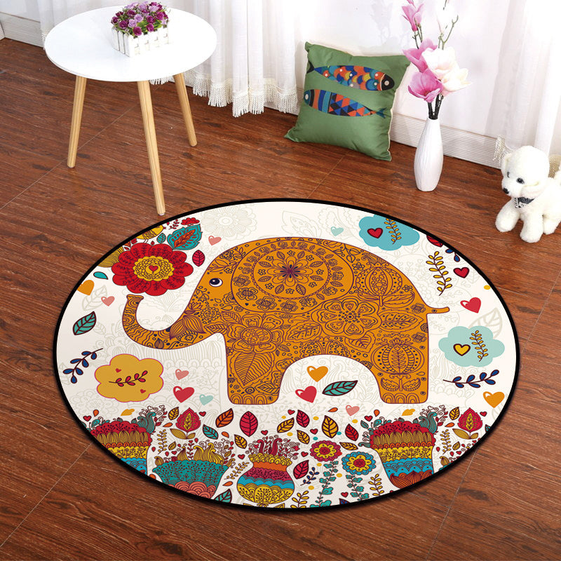 Rynx | Colorful Animal Painting Print Rug Multi-Colored Cartoon Rug Synthetic Washable Non-Slip Stain-Resistant Rug for Nursery