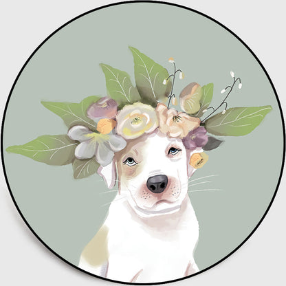 Rynx | Pastel color children's room rug Nordic dog with wreath portrait rug polyester non-slip back washable pet-friendly rug