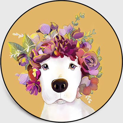 Rynx | Pastel color children's room rug Nordic dog with wreath portrait rug polyester non-slip back washable pet-friendly rug