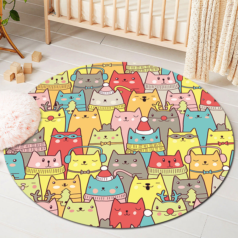 Rynx | Kids Style Baby Room Rug Multicolor Comics Animal Area Rug Synthetic Stain Resistant Washable Non-Slip Rug
