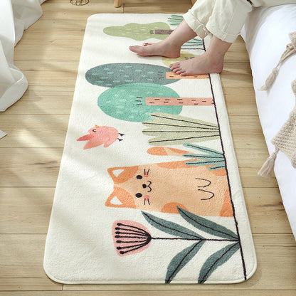 Rynx | Green Children's Carpet Synthetic Cat in the Forest Pattern Carpet Pet Friendly Machine Washable Non-Slip Back Carpet for Bedroom