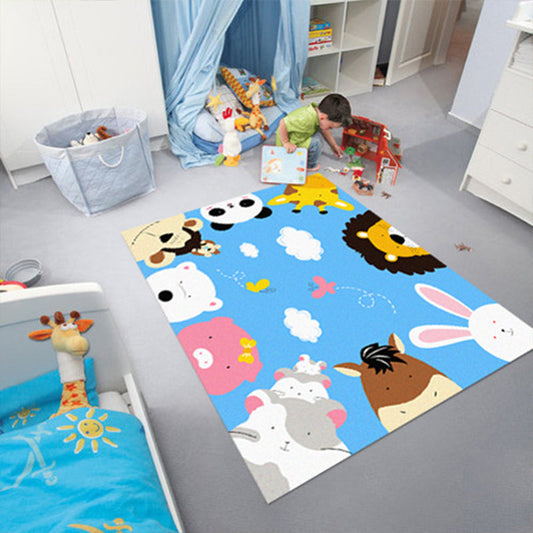 Rynx | Cartoon Kindergarten Area Rug Multi Colored Animal Pattern Rug Polypropylene Non-Slip Backing Pet-Friendly Washable Rug