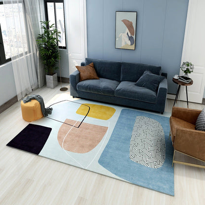 Rynx | Multi colored geometric block rug synthetic Scandinavian rug machine washable pet friendly non-slip rug for living room