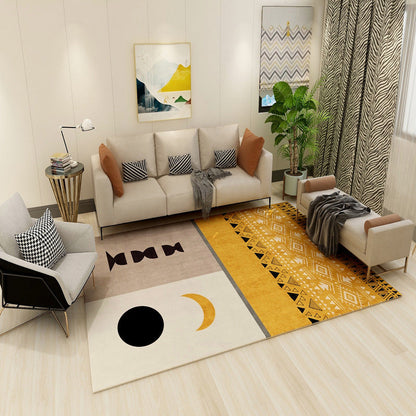 Rynx | Multi colored geometric block rug synthetic Scandinavian rug machine washable pet friendly non-slip rug for living room