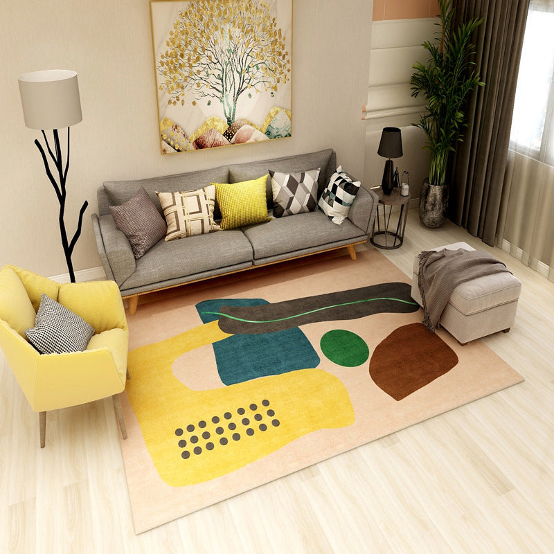 Rynx | Multi colored geometric block rug synthetic Scandinavian rug machine washable pet friendly non-slip rug for living room