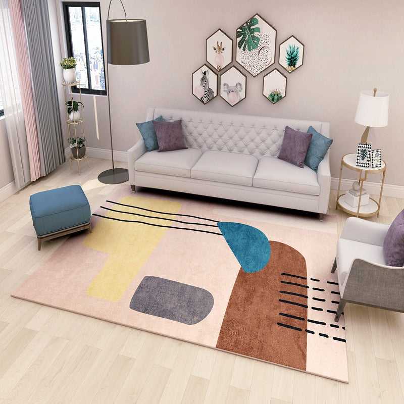 Rynx | Multi colored geometric block rug synthetic Scandinavian rug machine washable pet friendly non-slip rug for living room