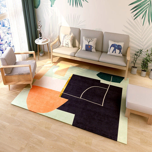 Rynx | Multi colored geometric block rug synthetic Scandinavian rug machine washable pet friendly non-slip rug for living room