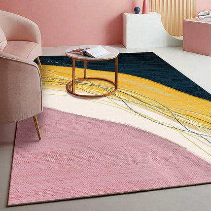 Rynx | Retro Abstract Line Art Rug Multicolored Mid-Century Rug Synthetic Washable Stain Resistant Non-Slip Rug for the Living Room