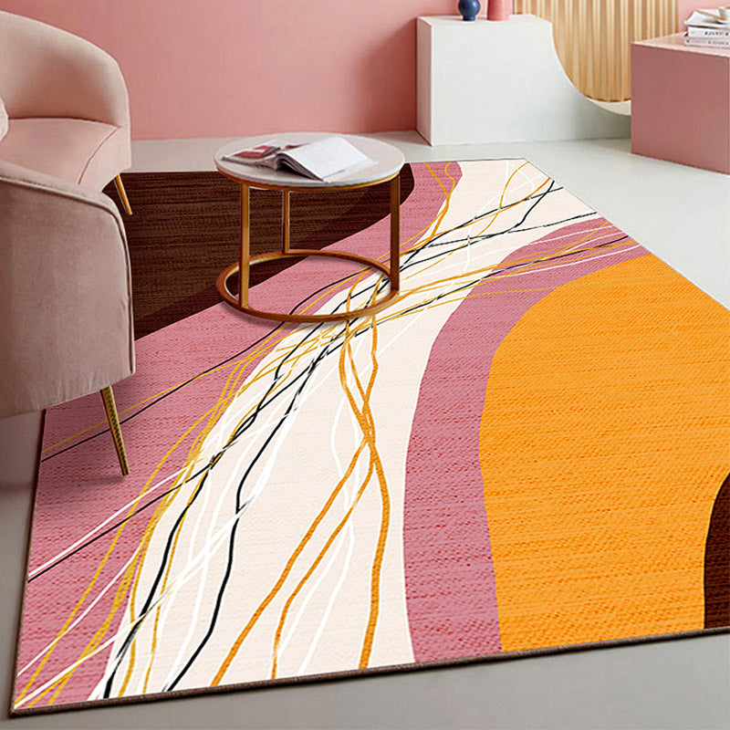 Rynx | Retro Abstract Line Art Rug Multicolored Mid-Century Rug Synthetic Washable Stain Resistant Non-Slip Rug for the Living Room