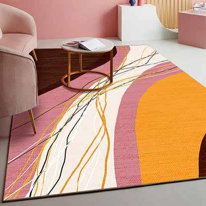 Rynx | Retro Abstract Line Art Rug Multicolored Mid-Century Rug Synthetic Washable Stain Resistant Non-Slip Rug for the Living Room