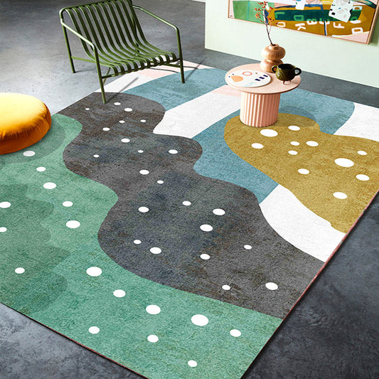 Rynx | Retro Abstract Line Art Rug Multicolored Mid-Century Rug Synthetic Washable Stain Resistant Non-Slip Rug for the Living Room