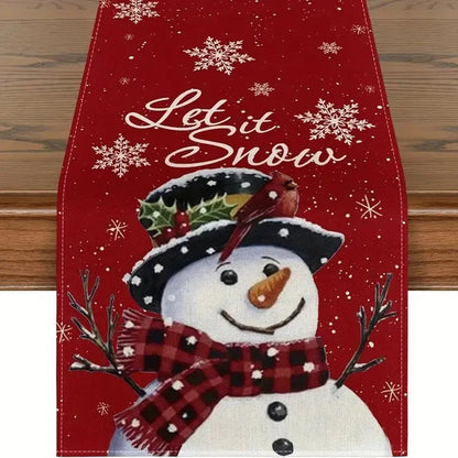 Rynx | Linen Christmas Table Runner Snowman Christmas Tree Home Dining Table Cloth Tablecloth 2023 Christmas Noel Christmas Decorations 2024