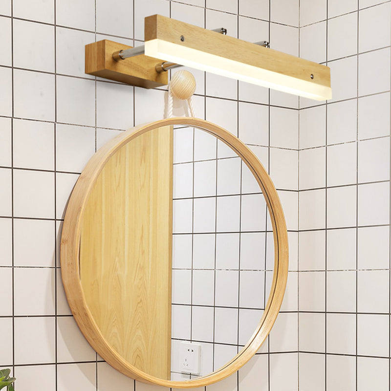 Rynx | Linear Vanity Light Contemporary Wood Led Beige Wall Mounted Vanity Lamp in White/Warm Light, 16"/23.5"/31.5" Wide