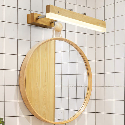 Rynx | Linear Vanity Light Contemporary Wood Led Beige Wall Mounted Vanity Lamp in White/Warm Light, 16"/23.5"/31.5" Wide
