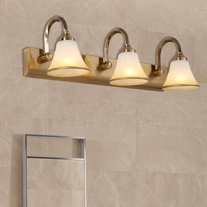 Rynx | Brass Bell Shape Wall Light Classic Satin Glass 2/3/4 Lights Bathroom Sconce Lamp