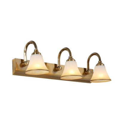 Rynx | Brass Bell Shape Wall Light Classic Satin Glass 2/3/4 Lights Bathroom Sconce Lamp