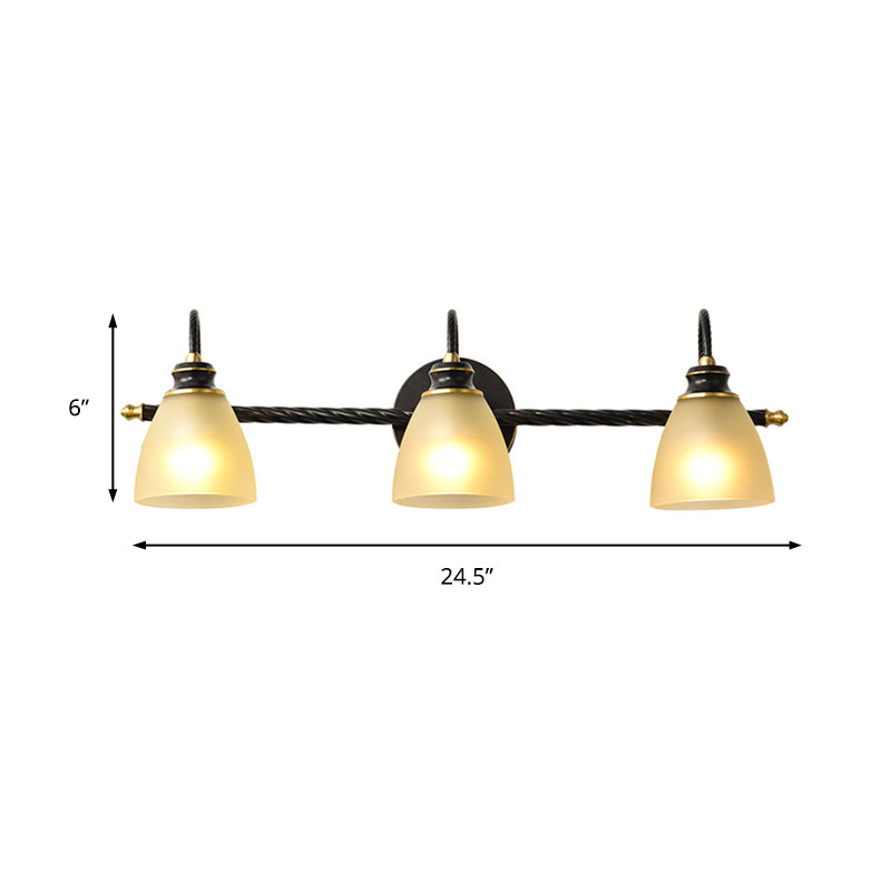 Rynx | 2/3 Lights Vanity Lamp Traditional Bell Frosted Glass Wall Lamp in Black for Bathroom