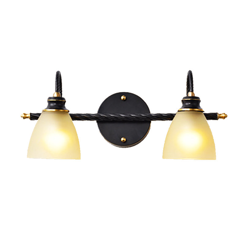 Rynx | 2/3 Lights Vanity Lamp Traditional Bell Frosted Glass Wall Lamp in Black for Bathroom