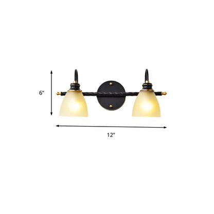 Rynx | 2/3 Lights Vanity Lamp Traditional Bell Frosted Glass Wall Lamp in Black for Bathroom