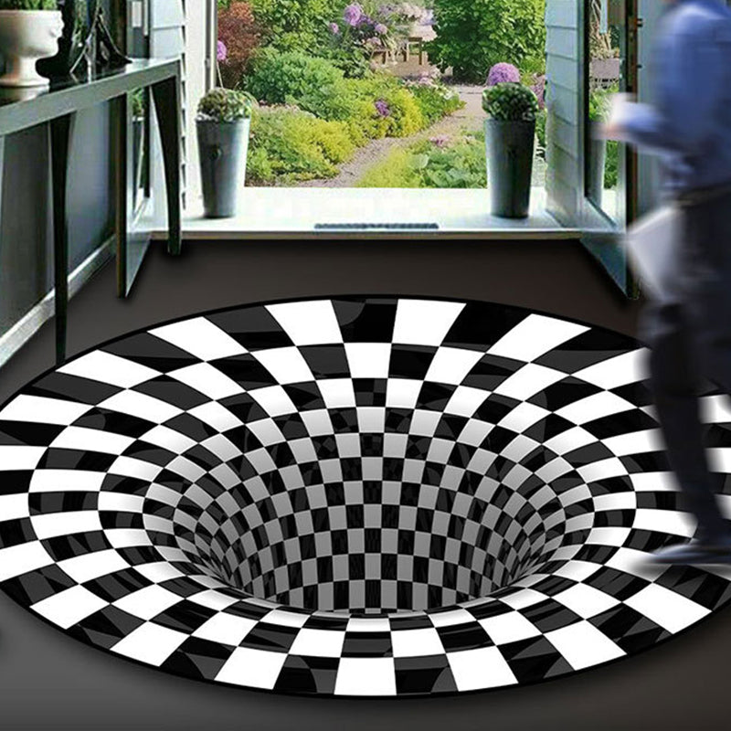 Rynx | Black-White Creative Carpet Polyester Optical Illusions Vortex Area Rug Pet Friendly Washable Non-Slip Rug for Hall
