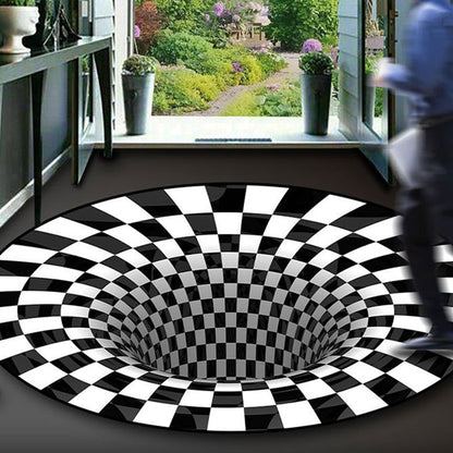 Rynx | Black-White Creative Carpet Polyester Optical Illusions Vortex Area Rug Pet Friendly Washable Non-Slip Rug for Hall