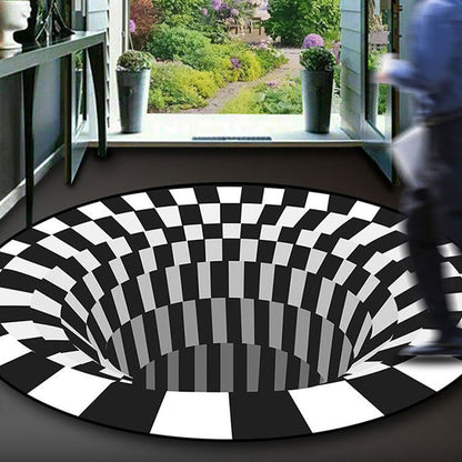Rynx | Black-White Creative Carpet Polyester Optical Illusions Vortex Area Rug Pet Friendly Washable Non-Slip Rug for Hall