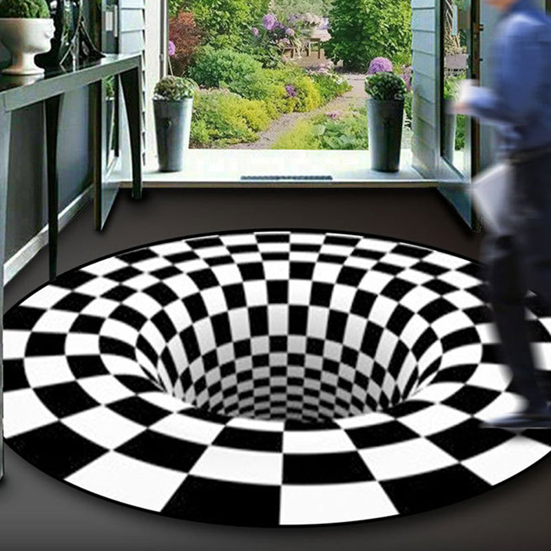 Rynx | Black-White Creative Carpet Polyester Optical Illusions Vortex Area Rug Pet Friendly Washable Non-Slip Rug for Hall