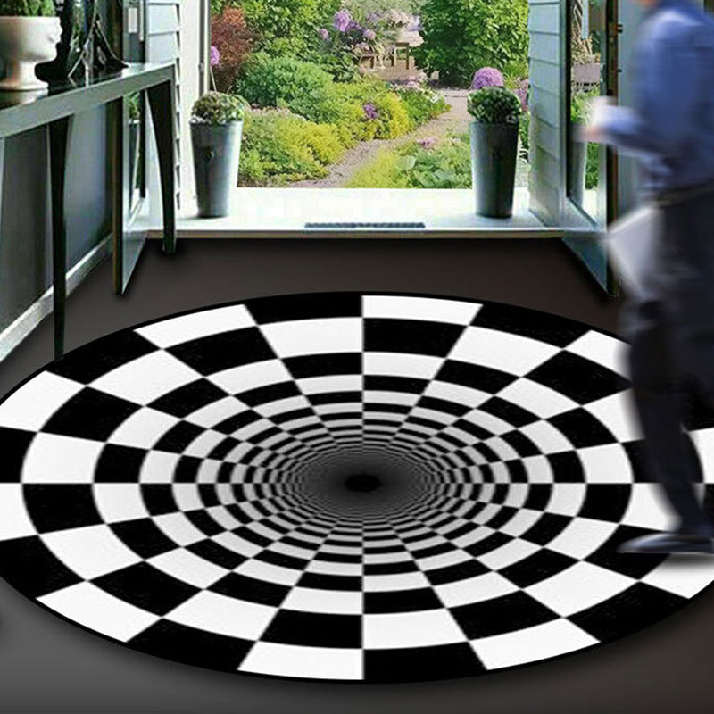 Rynx | Black-White Creative Carpet Polyester Optical Illusions Vortex Area Rug Pet Friendly Washable Non-Slip Rug for Hall