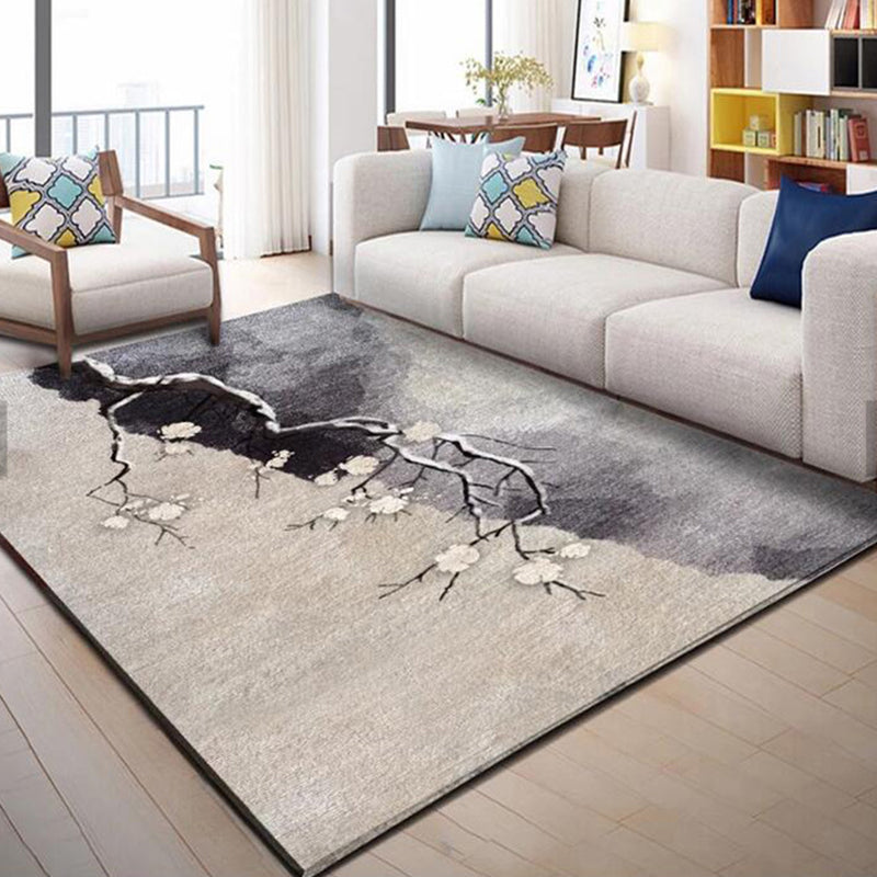 Rynx | Multi-Colored Plant Print Rug Polyester Nordic Carpet Stain Resistant Pet Friendly Non-Slip Rug for Family Room