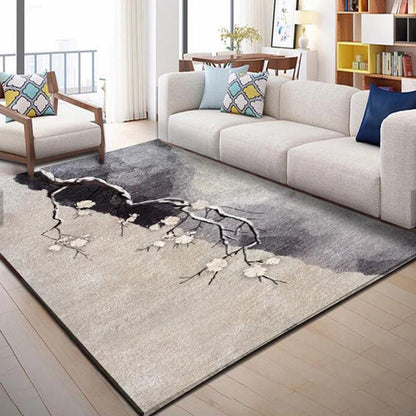 Rynx | Multi-Colored Plant Print Rug Polyester Nordic Carpet Stain Resistant Pet Friendly Non-Slip Rug for Family Room