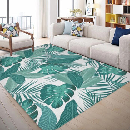 Rynx | Multi-Colored Plant Print Rug Polyester Nordic Carpet Stain Resistant Pet Friendly Non-Slip Rug for Family Room