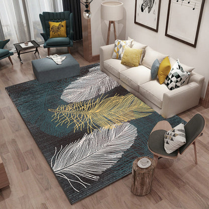 Rynx | Multi-Colored Plant Print Rug Polyester Nordic Carpet Stain Resistant Pet Friendly Non-Slip Rug for Family Room