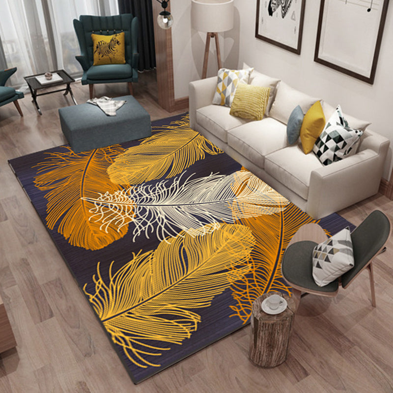 Rynx | Multi-Colored Plant Print Rug Polyester Nordic Carpet Stain Resistant Pet Friendly Non-Slip Rug for Family Room