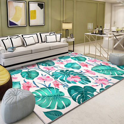 Rynx | Multi-Colored Plant Print Rug Polyester Nordic Carpet Stain Resistant Pet Friendly Non-Slip Rug for Family Room