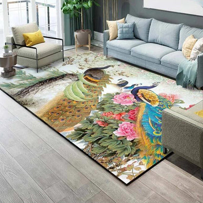 Rynx | Multi-Colored Plant Print Rug Polyester Nordic Carpet Stain Resistant Pet Friendly Non-Slip Rug for Family Room