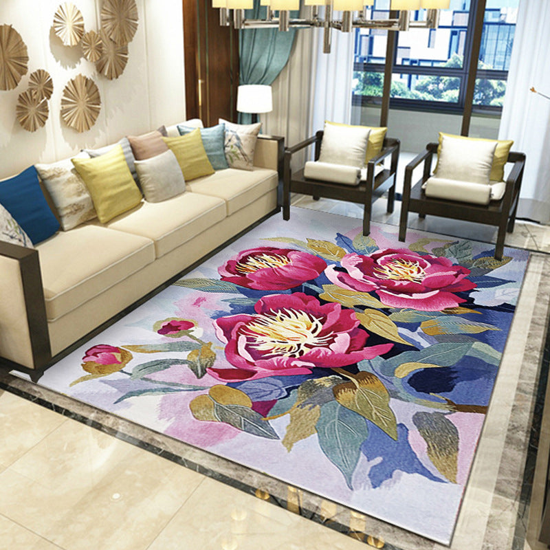 Rynx | Gorgeous Multi Colored Modern Rug Polyester Flower Blossom Rug Pet Friendly Anti-Slip Stain Resistant Carpet for Home