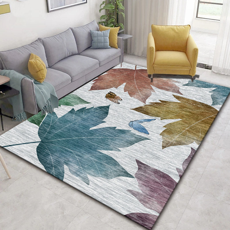Rynx | Glam Nordic Area Rug Multi-Colored Plant Carpet Stain Resistant Washable Anti-Slip Backing Rug for Sitting Room