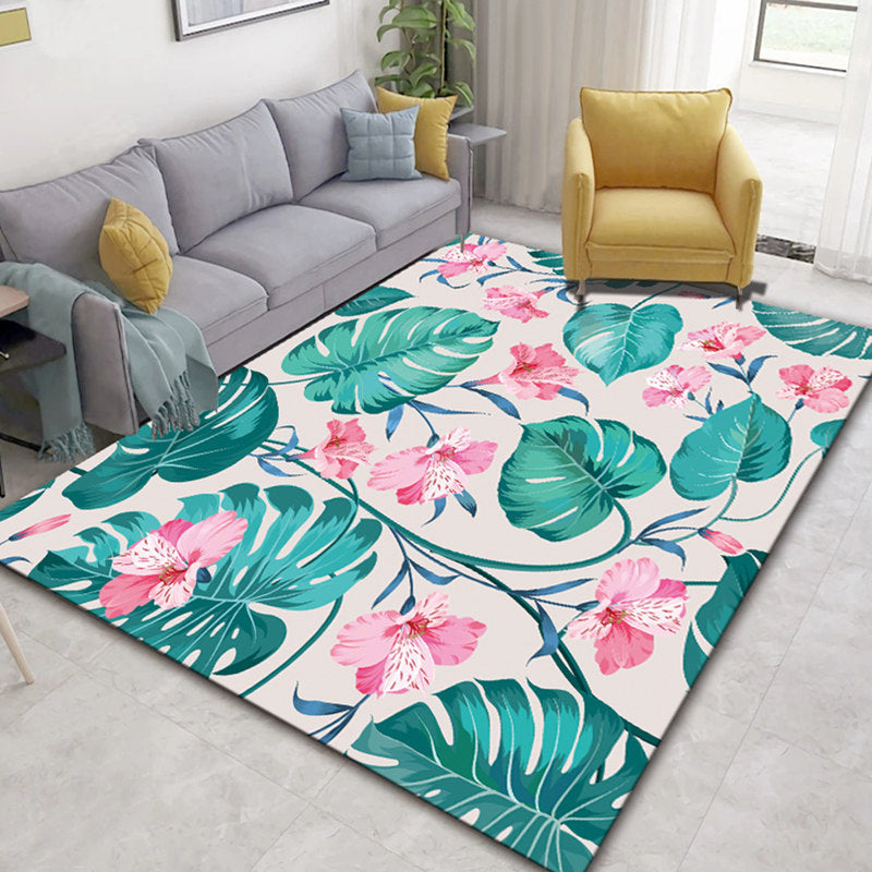 Rynx | Glam Nordic Area Rug Multi-Colored Plant Carpet Stain Resistant Washable Anti-Slip Backing Rug for Sitting Room