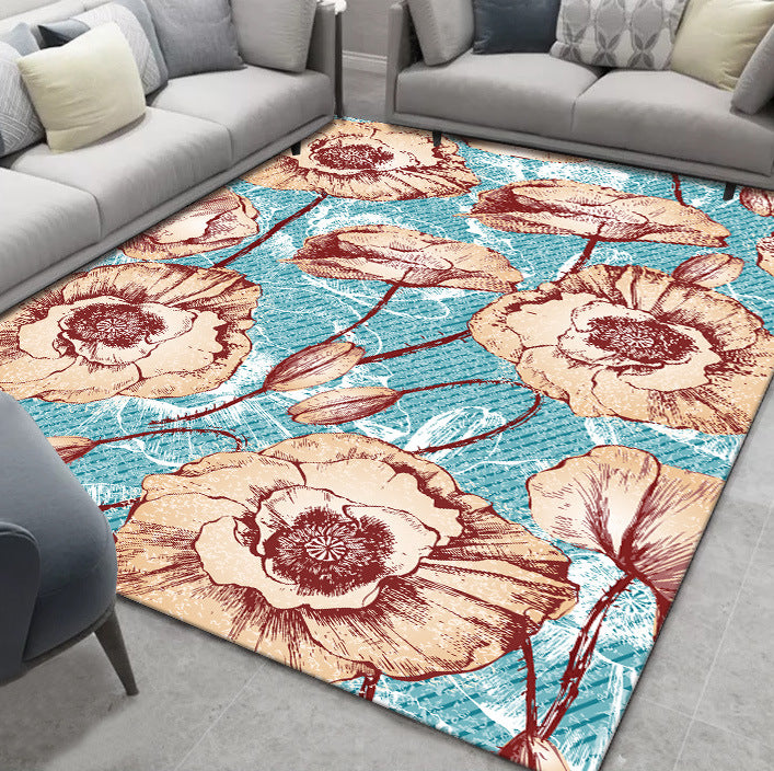 Rynx | Glam Nordic Area Rug Multi-Colored Plant Carpet Stain Resistant Washable Anti-Slip Backing Rug for Sitting Room