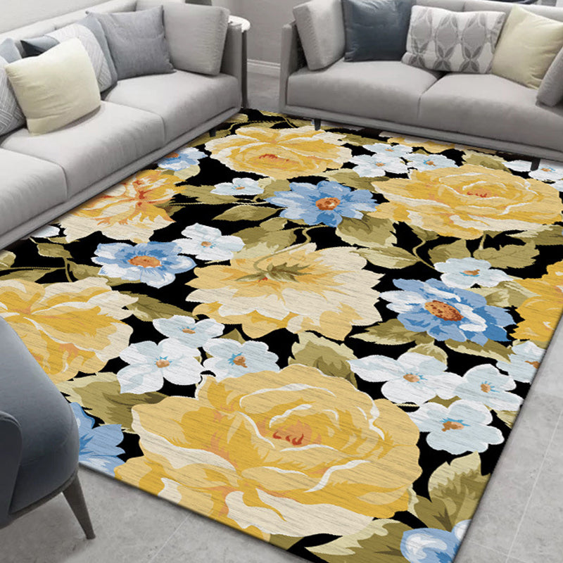 Rynx | Glam Nordic Area Rug Multi-Colored Plant Carpet Stain Resistant Washable Anti-Slip Backing Rug for Sitting Room