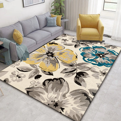 Rynx | Glam Nordic Area Rug Multi-Colored Plant Carpet Stain Resistant Washable Anti-Slip Backing Rug for Sitting Room