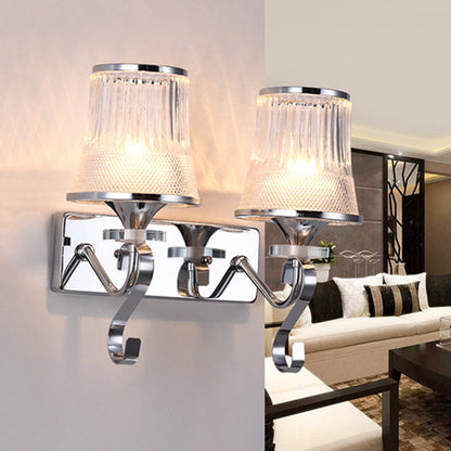 Rynx | Vintage Style Bell Wall Light Clear Glass 2 Lights Bedroom Gold Finish Wall Lamp with Crystal Accent