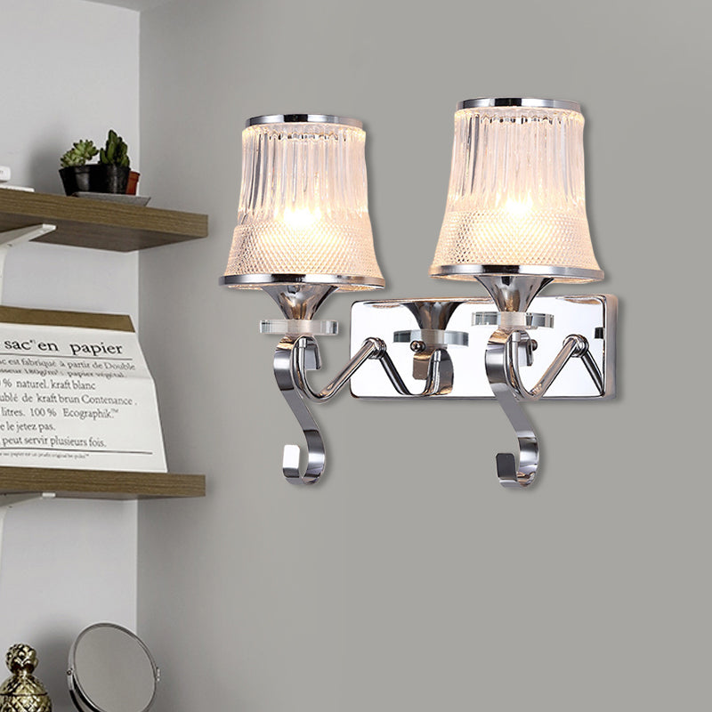 Rynx | Vintage Style Bell Wall Light Clear Glass 2 Lights Bedroom Gold Finish Wall Lamp with Crystal Accent