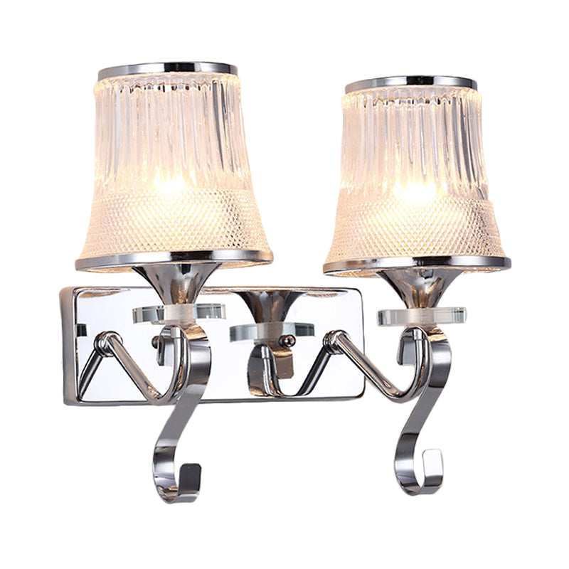 Rynx | Vintage Style Bell Wall Light Clear Glass 2 Lights Bedroom Gold Finish Wall Lamp with Crystal Accent