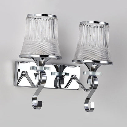 Rynx | Vintage Style Bell Wall Light Clear Glass 2 Lights Bedroom Gold Finish Wall Lamp with Crystal Accent
