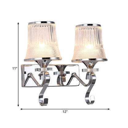 Rynx | Vintage Style Bell Wall Light Clear Glass 2 Lights Bedroom Gold Finish Wall Lamp with Crystal Accent