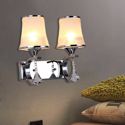 Rynx | Vintage Style Bell Wall Light Clear Glass 2 Lights Bedroom Gold Finish Wall Lamp with Crystal Accent