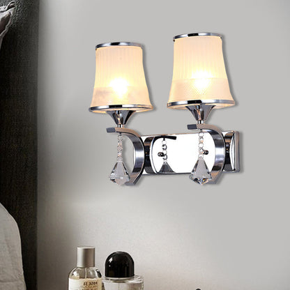 Rynx | Vintage Style Bell Wall Light Clear Glass 2 Lights Bedroom Gold Finish Wall Lamp with Crystal Accent