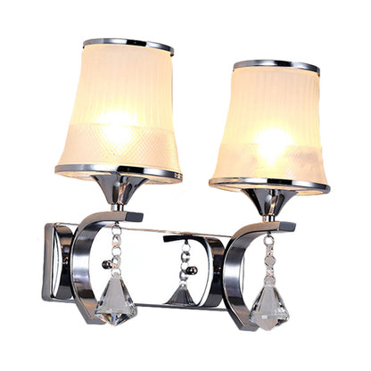 Rynx | Vintage Style Bell Wall Light Clear Glass 2 Lights Bedroom Gold Finish Wall Lamp with Crystal Accent